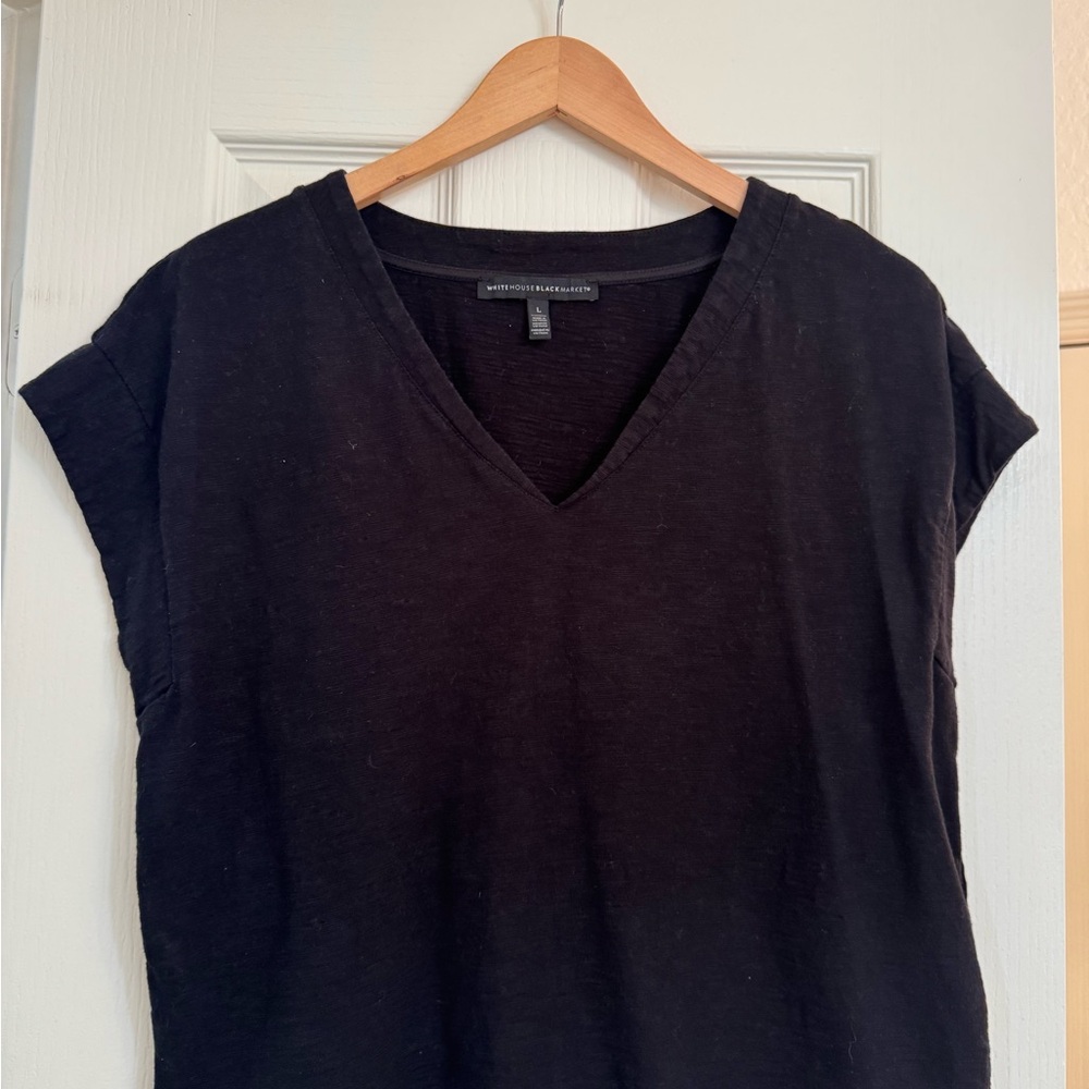 White House Black Market Black V-Neck Short Sleeve Tee